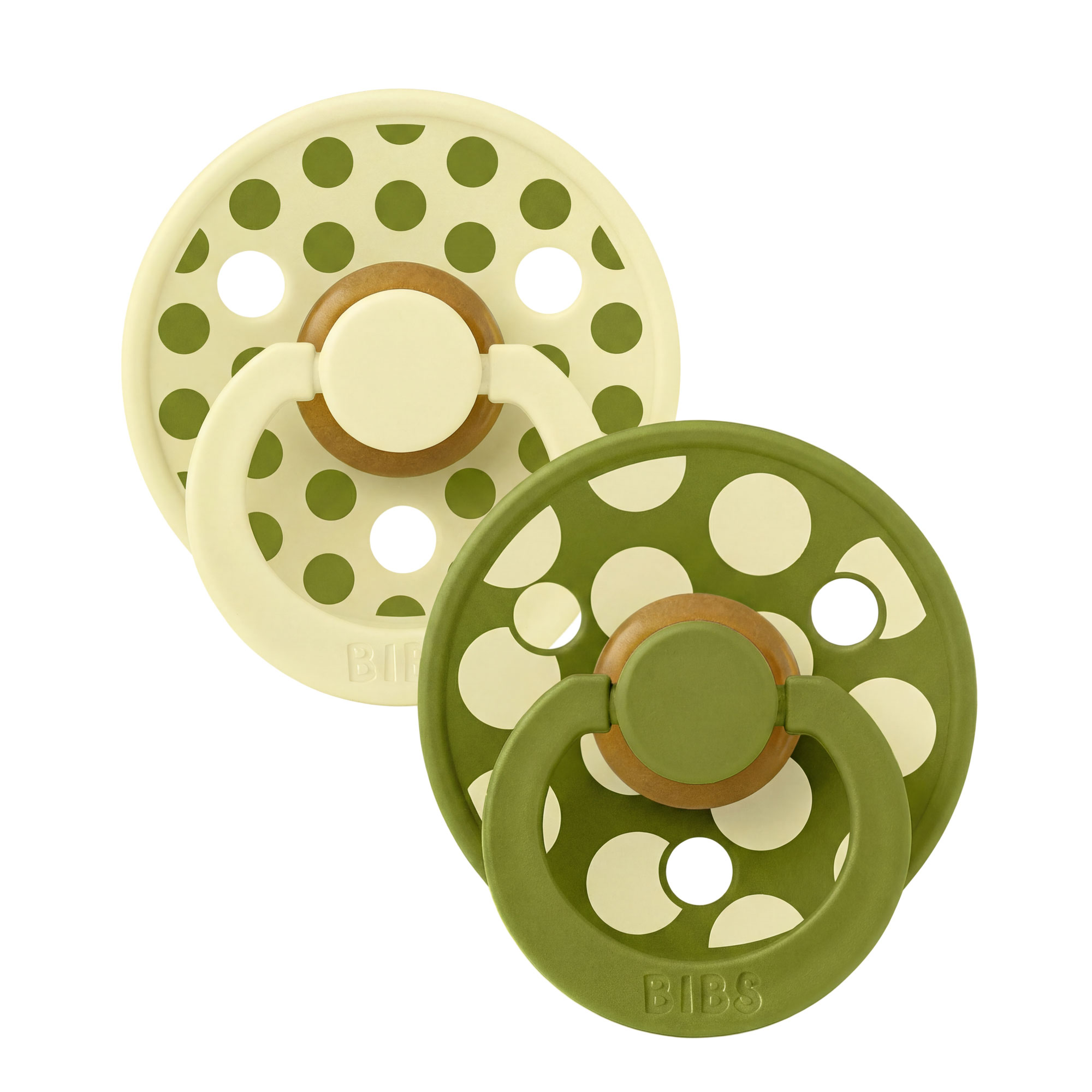 BIBS STUDIO Colour Polka cumlíky z prírodného kaučuku 2ks - veľkosť 2 - Luna / Wasabi